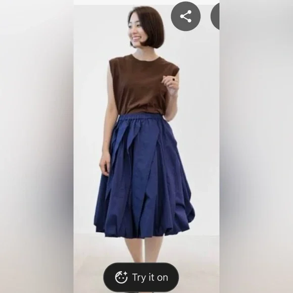 Marni Brown Sleeveless Top with Navy Blue Full Midi Skirt - Picture 1 of 6